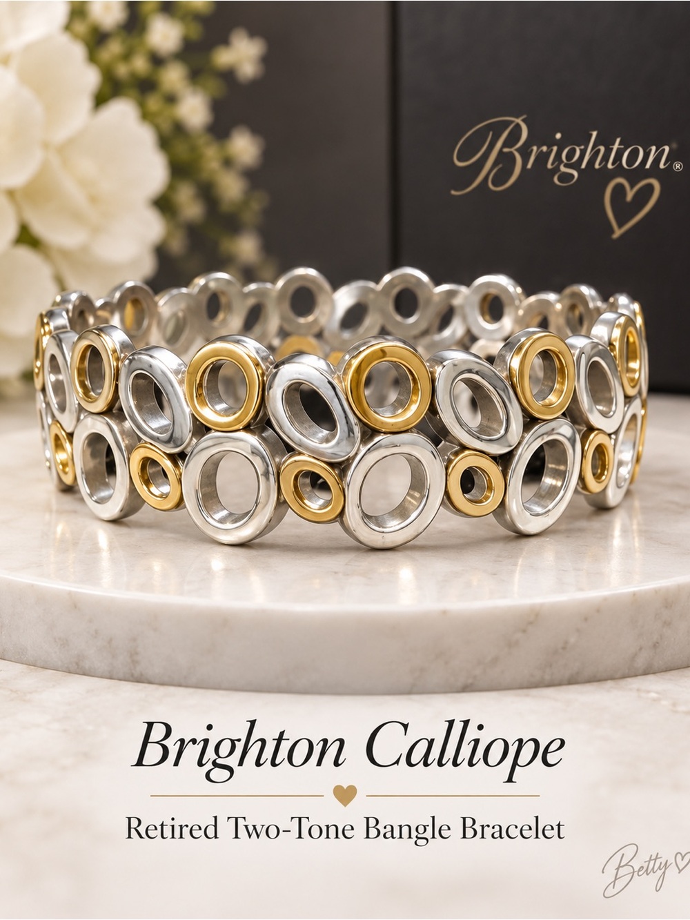 Retired Brighton Two-Tone Silver and Gold Calliope Circle Link Bracelet